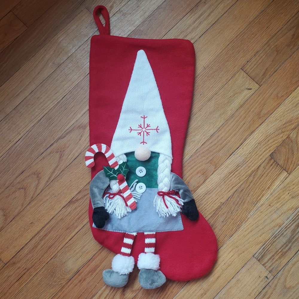Christmas Stocking large gnome elf candy cane‎